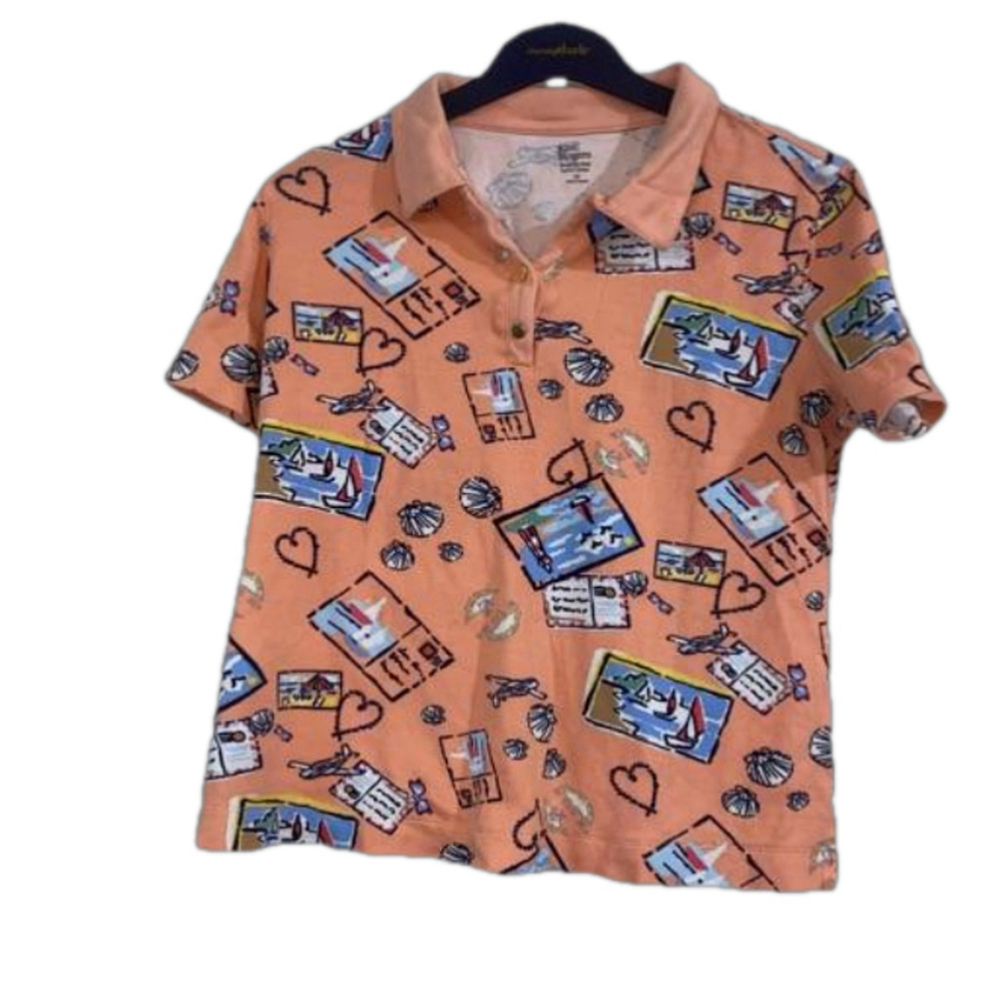 Women's Kim Rogers Polo Shirt, Size M, Coral beach theme design